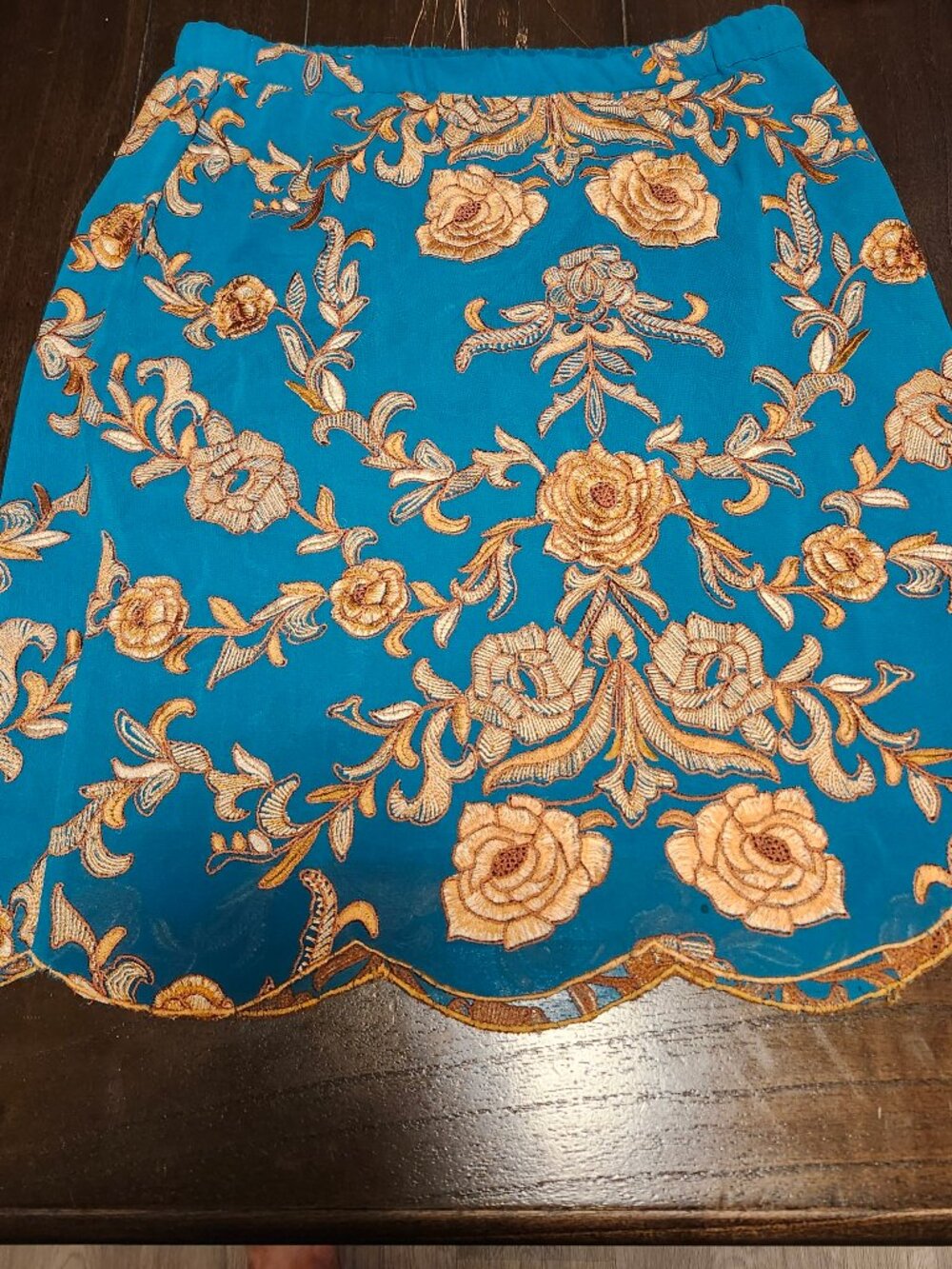Stunning Barashi Midi Pencil Skirt Anthropologie Women's Sz 10 Baroque Teal/Gold